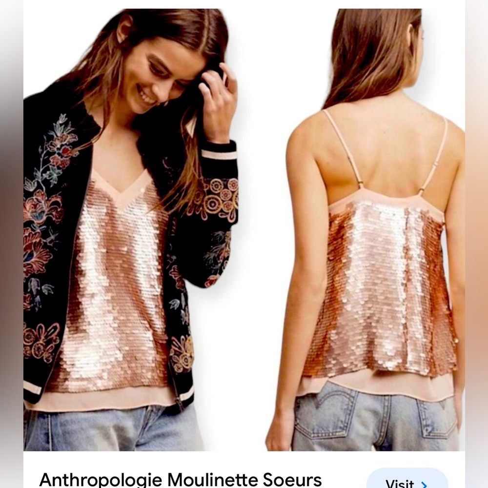 Moulinette by Anthropologie Rose gold lined sequined tank Size 6